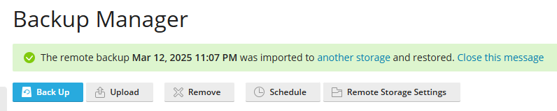 Step 4, you will see confirmation of a successful restore once it has been completed.
