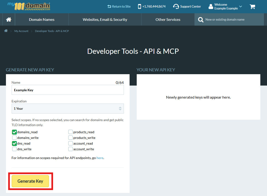 Client Admin_Developer Tools_Generate Key_Red Box.png