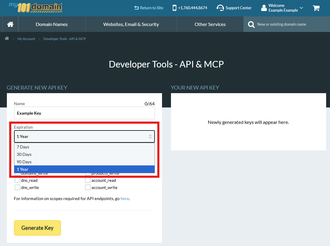 Client Admin_Developer Tools_Expiration Drop Down_Red Box.png